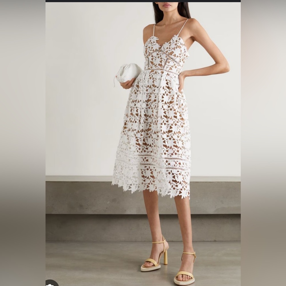 NWT Self-Portrait Lace Azaelea Midi Dress Size 6 White Bridal Shower Sleeveless
